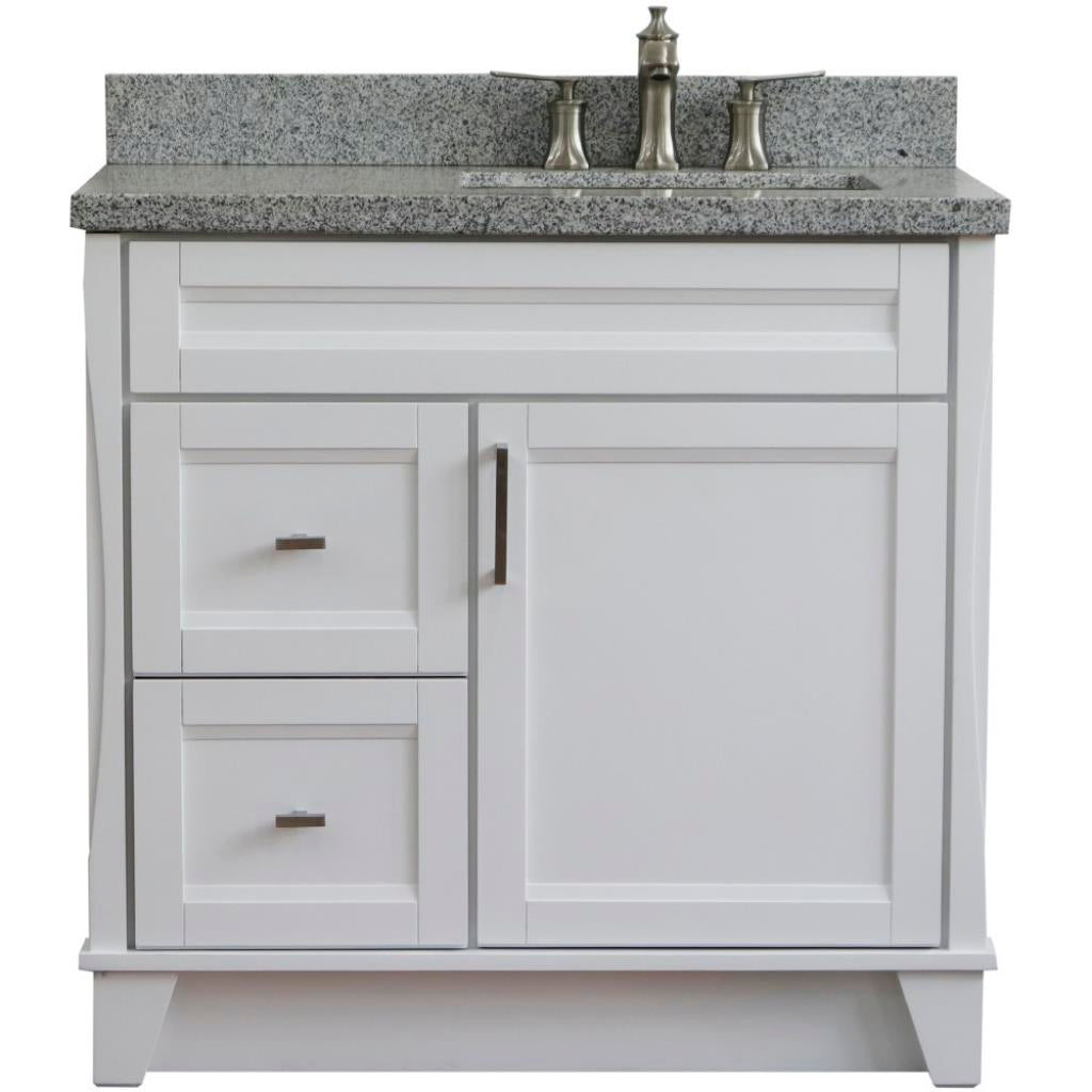 Bellaterra Terni 37" Single Vanity, White, Gray Granite Top/Left Rectangle Sink, Right Drawers