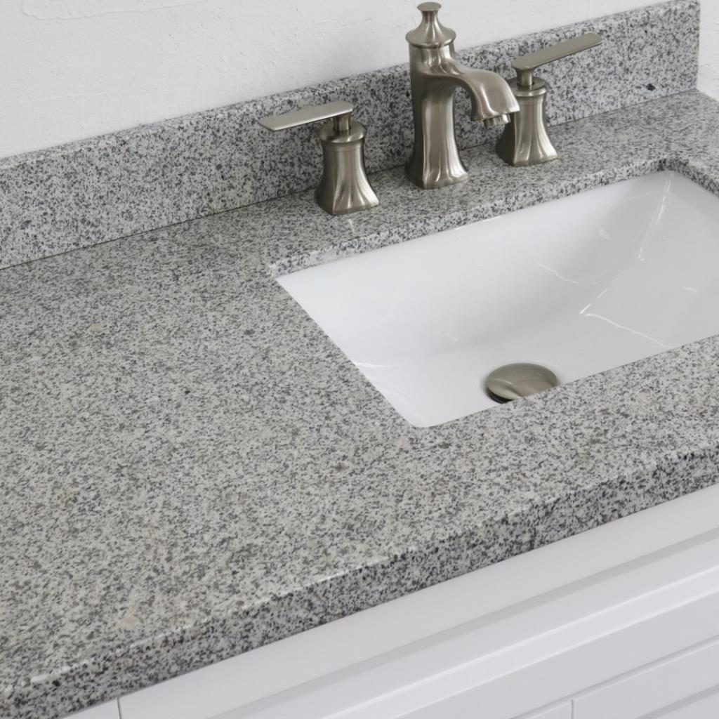 Bellaterra Terni 37" Single Vanity, White, Gray Granite Top/Left Rectangle Sink, Right Drawers