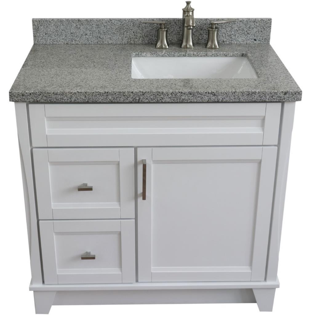 Bellaterra Terni 37" Single Vanity, White, Gray Granite Top/Left Rectangle Sink, Right Drawers