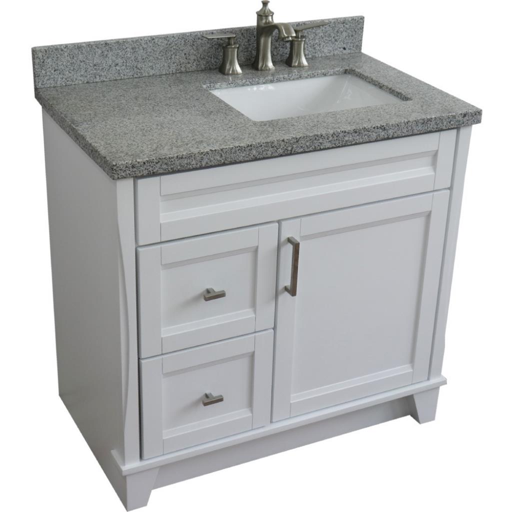 Bellaterra Terni 37" Single Vanity, White, Gray Granite Top/Left Rectangle Sink, Right Drawers