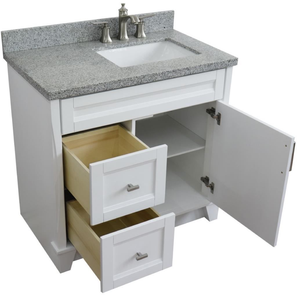 Bellaterra Terni 37" Single Vanity, White, Gray Granite Top/Left Rectangle Sink, Right Drawers