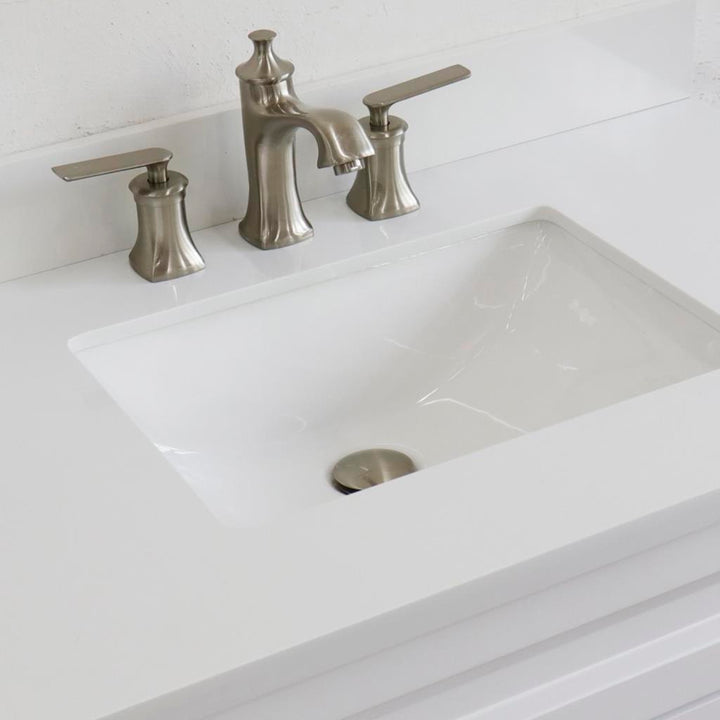 Bellaterra Home Terni 36" White Vanity, Door on Right, Rectangle Sink on Center White Quartz#top-options_white-quartz