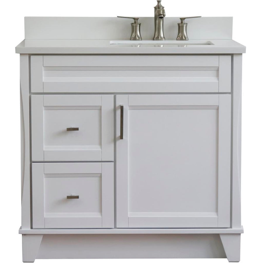 Bellaterra Terni 37" Single Vanity, White, White Quartz Top/Left Rectangle Sink, Right Drawers