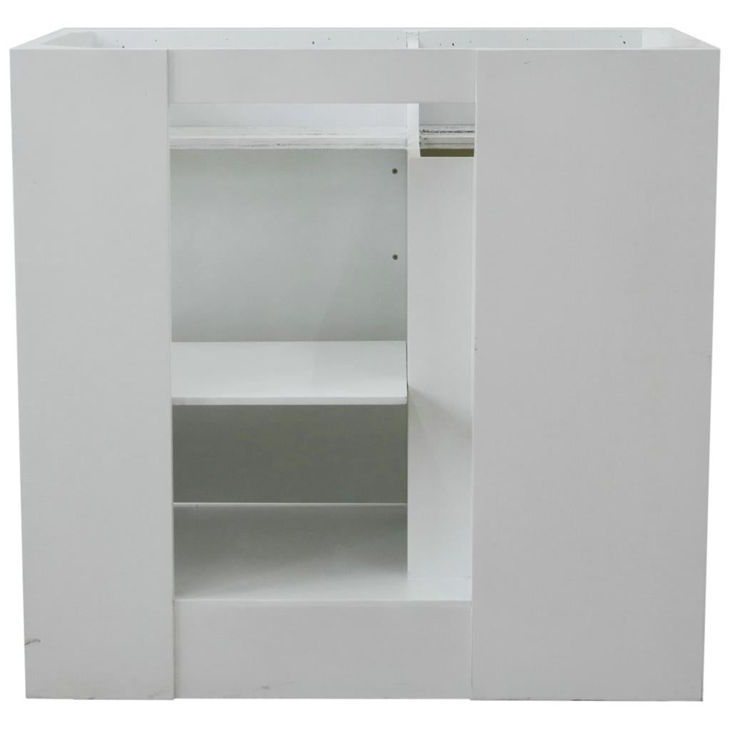 Bellaterra Terni 37" Single Vanity, White, White Carrara Marble Top/Center Rectangle Sink, Right Drawers