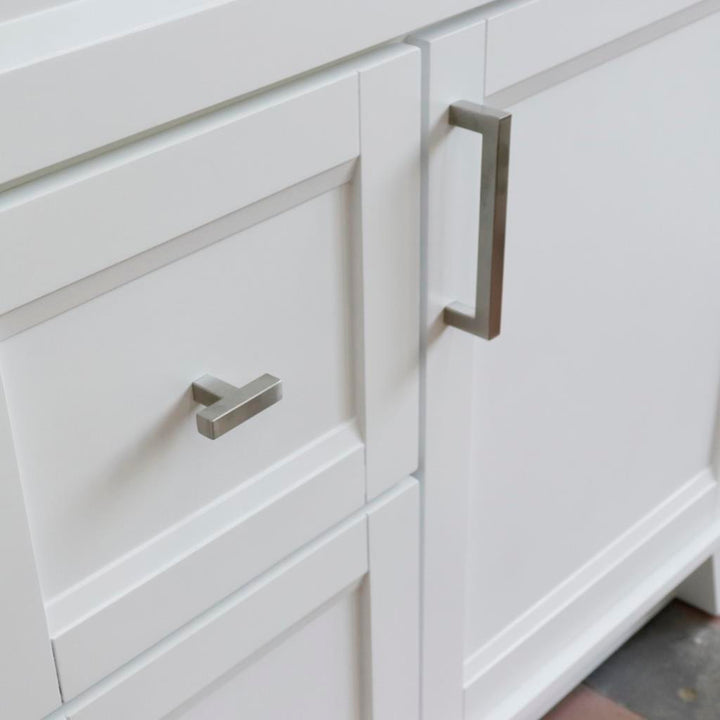 Bellaterra Terni 37" Single Vanity, White, White Carrara Marble Top/Left Round Sink, Right Drawers