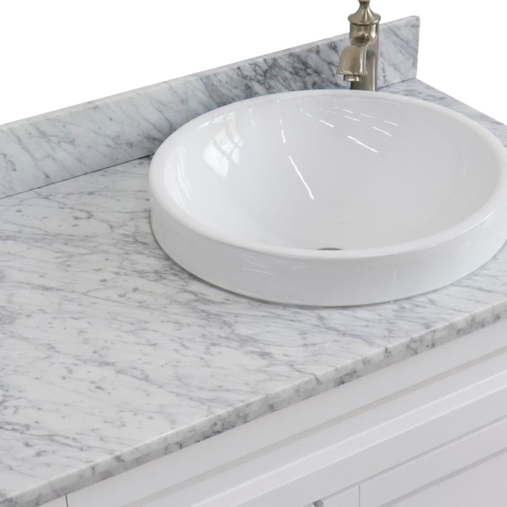 Bellaterra Terni 37" Single Vanity, White, White Carrara Marble Top/Left Round Sink, Right Drawers