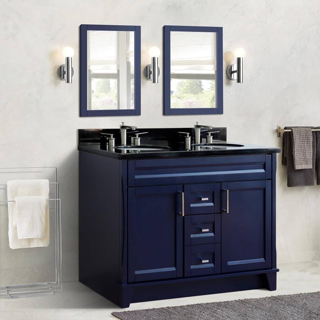 Bellaterra Terni 49" Double Vanity, Blue, Black Galaxy Granite Top/Oval Sink