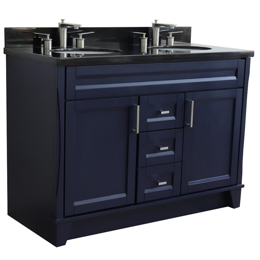 Bellaterra Terni 49" Double Vanity, Blue, Black Galaxy Granite Top/Oval Sink