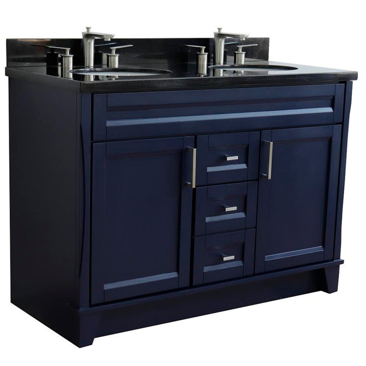 Bellaterra Terni 49" Double Vanity, Blue, Black Galaxy Granite Top/Oval Sink