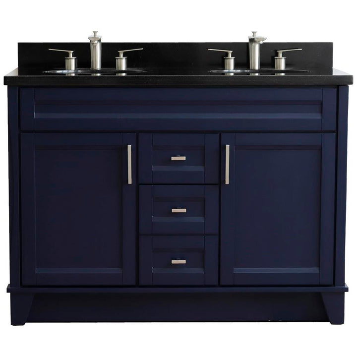 Bellaterra Terni 49" Double Vanity, Blue, Black Galaxy Granite Top/Oval Sink