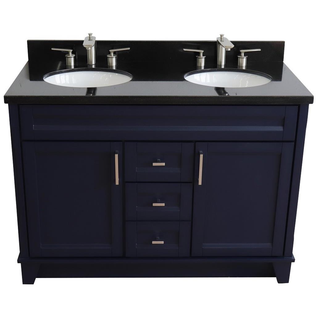 Bellaterra Terni 49" Double Vanity, Blue, Black Galaxy Granite Top/Oval Sink