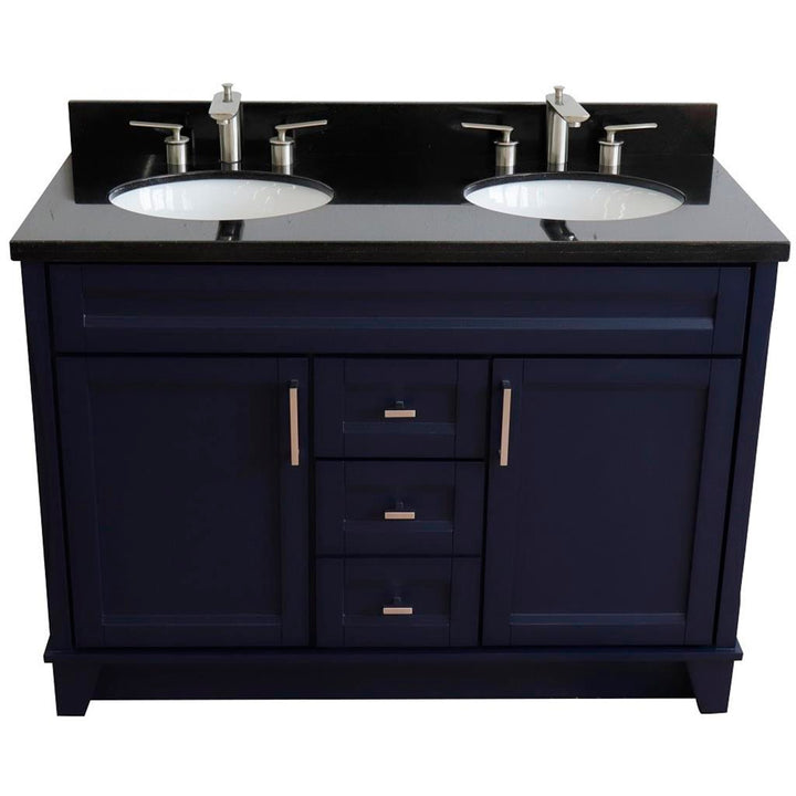 Bellaterra Terni 49" Double Vanity, Blue, Black Galaxy Granite Top/Oval Sink