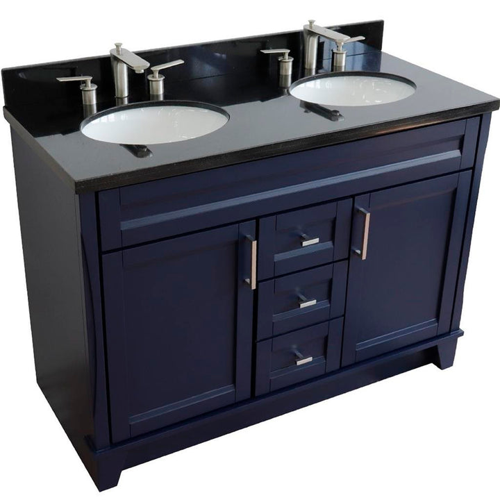 Bellaterra Terni 49" Double Vanity, Blue, Black Galaxy Granite Top/Oval Sink