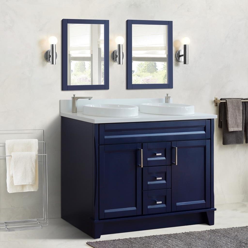 Bellaterra Terni 49" Double Vanity, Blue, White Quartz Top/Round Sink