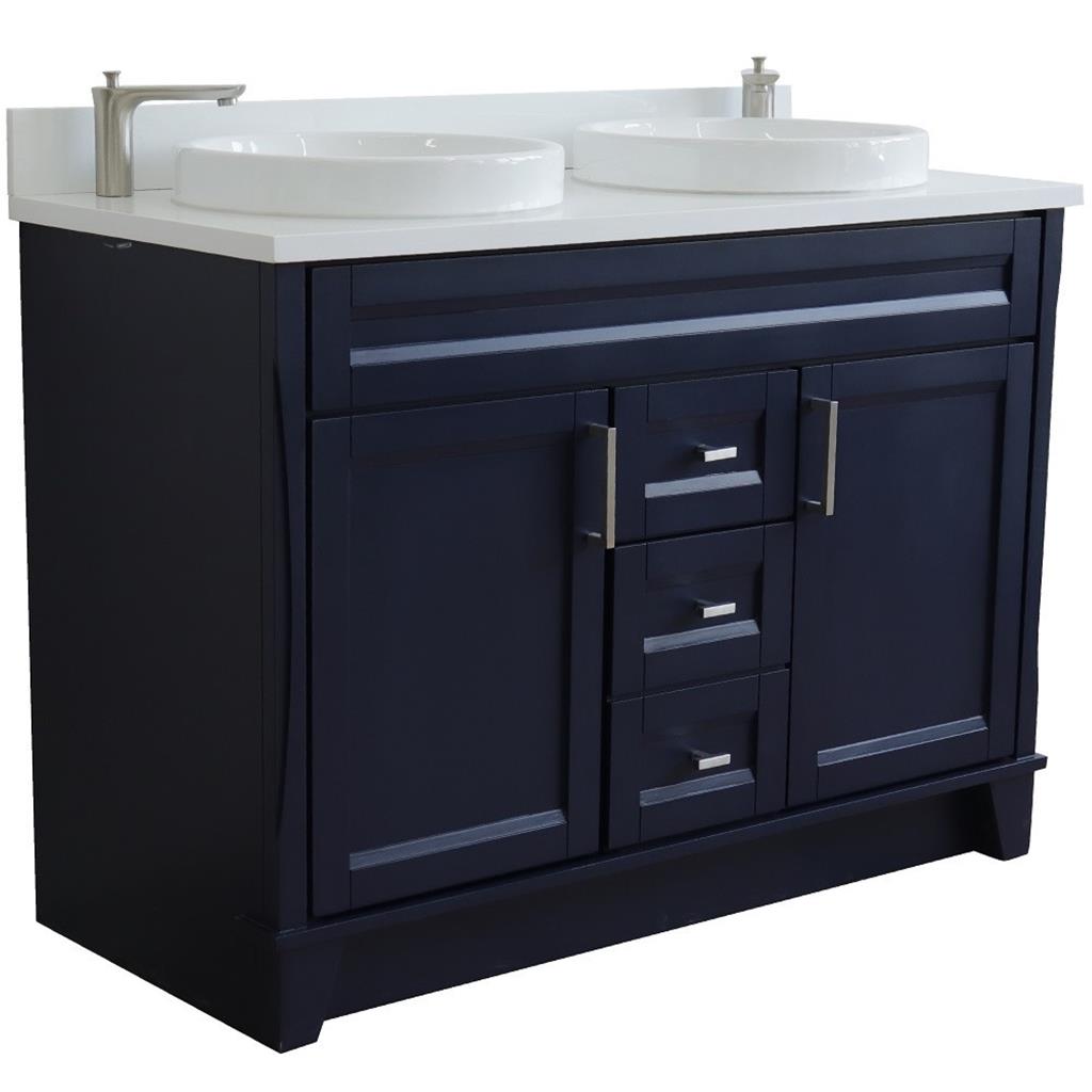 Bellaterra Terni 49" Double Vanity, Blue, White Quartz Top/Round Sink