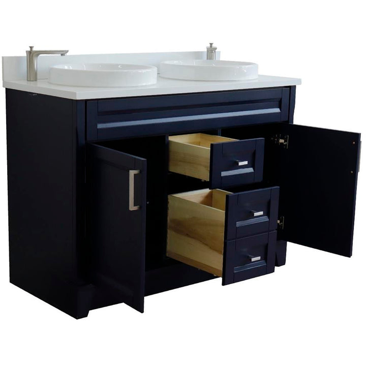 Bellaterra Terni 49" Double Vanity, Blue, White Quartz Top/Round Sink