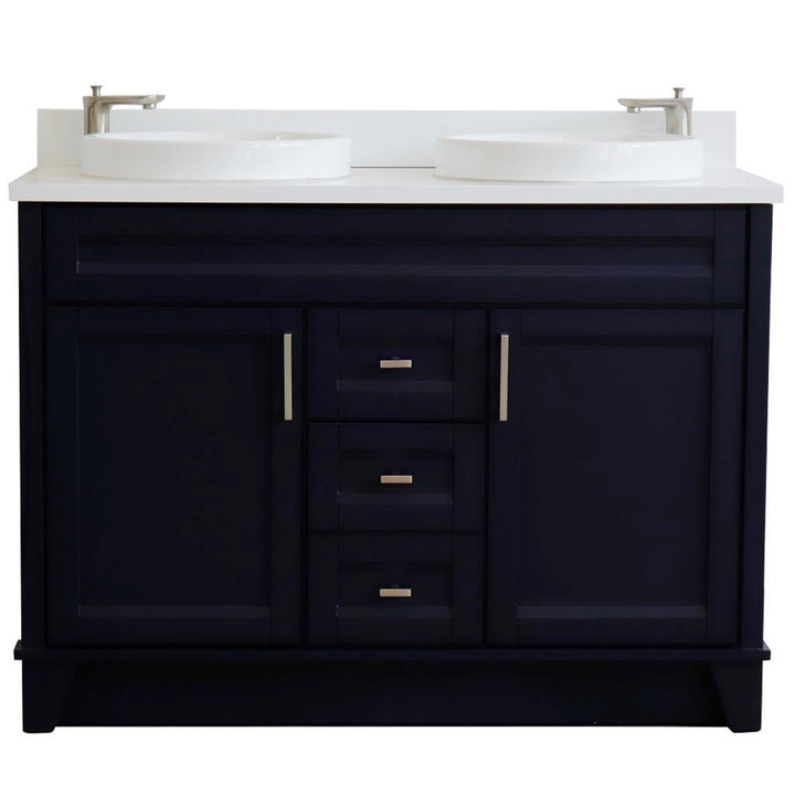 Bellaterra Terni 49" Double Vanity, Blue, White Quartz Top/Round Sink