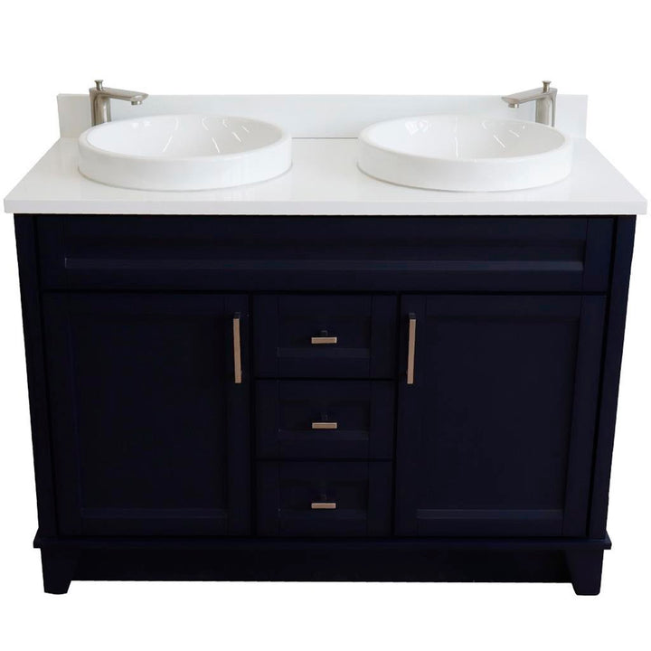 Bellaterra Terni 49" Double Vanity, Blue, White Quartz Top/Round Sink