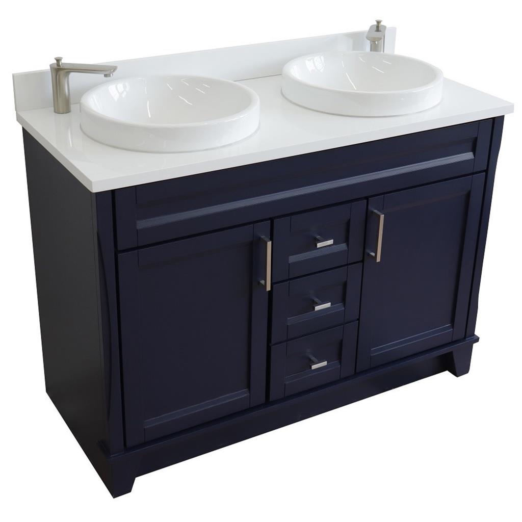 Bellaterra Terni 49" Double Vanity, Blue, White Quartz Top/Round Sink