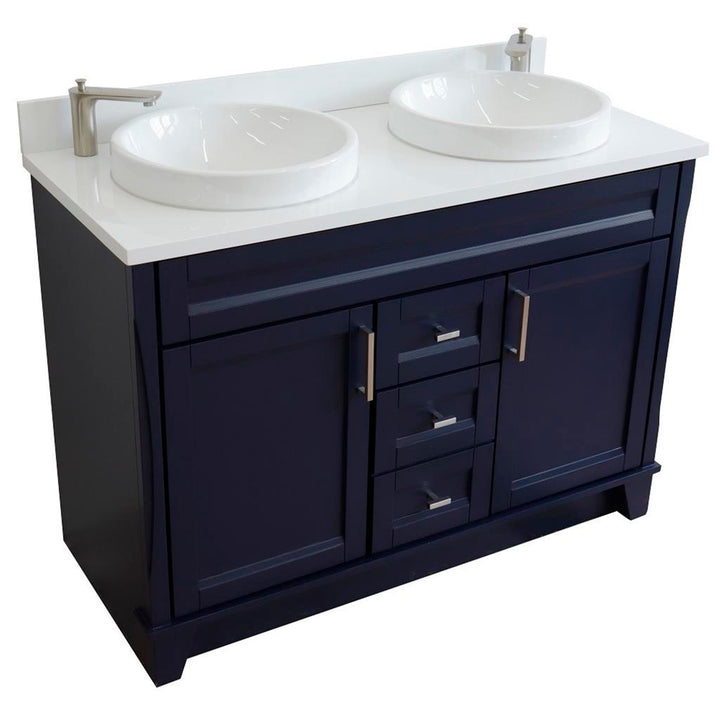 Bellaterra Terni 49" Double Vanity, Blue, White Quartz Top/Round Sink