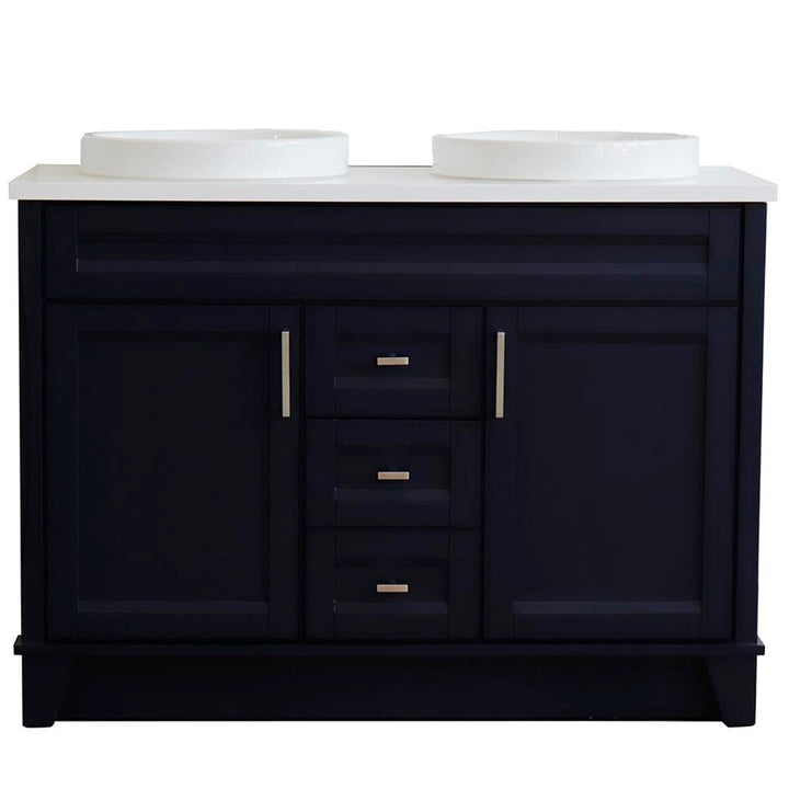 Bellaterra Terni 49" Double Vanity, Blue, White Quartz Top/Round Sink