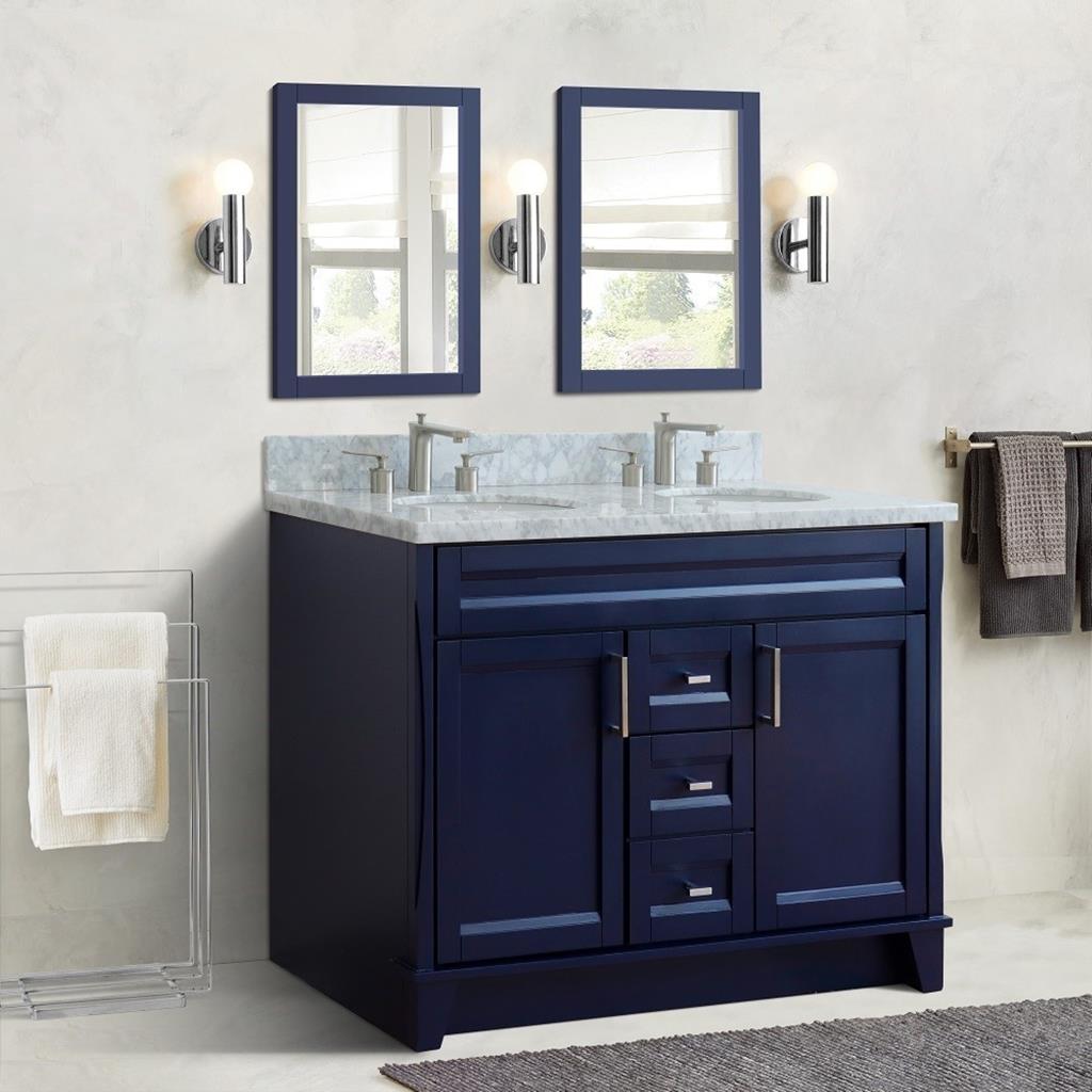 Bellaterra Terni 49" Double Vanity, Blue, White Carrara Marble Top/Oval Sink