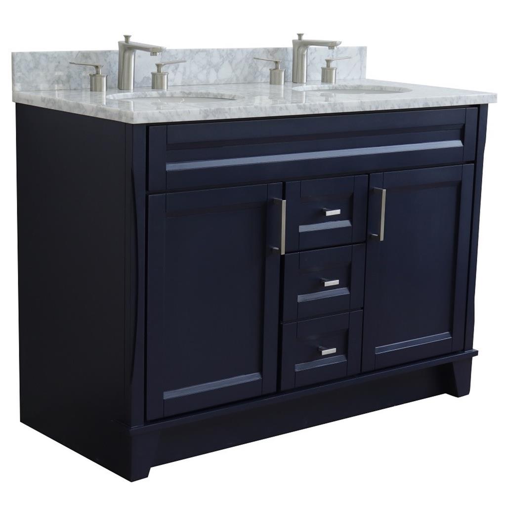 Bellaterra Terni 49" Double Vanity, Blue, White Carrara Marble Top/Oval Sink