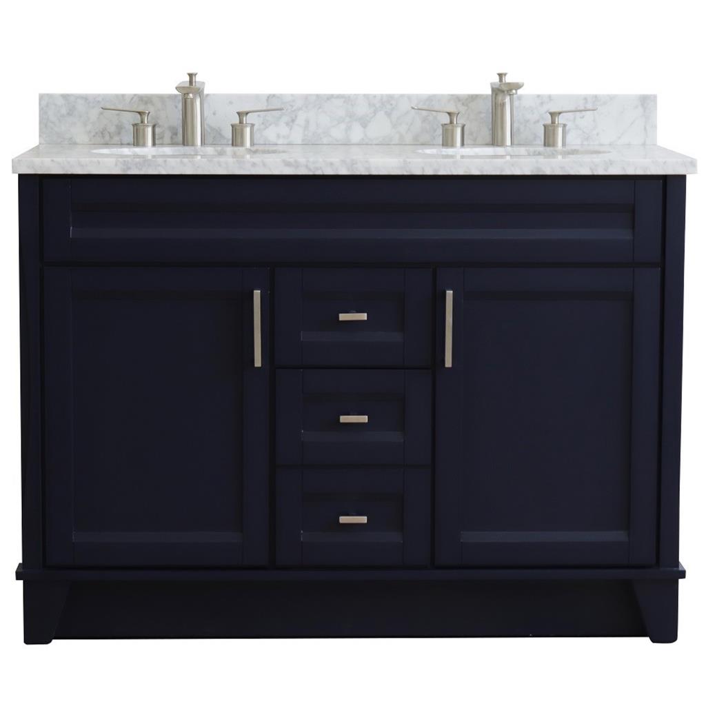 Bellaterra Terni 49" Double Vanity, Blue, White Carrara Marble Top/Oval Sink