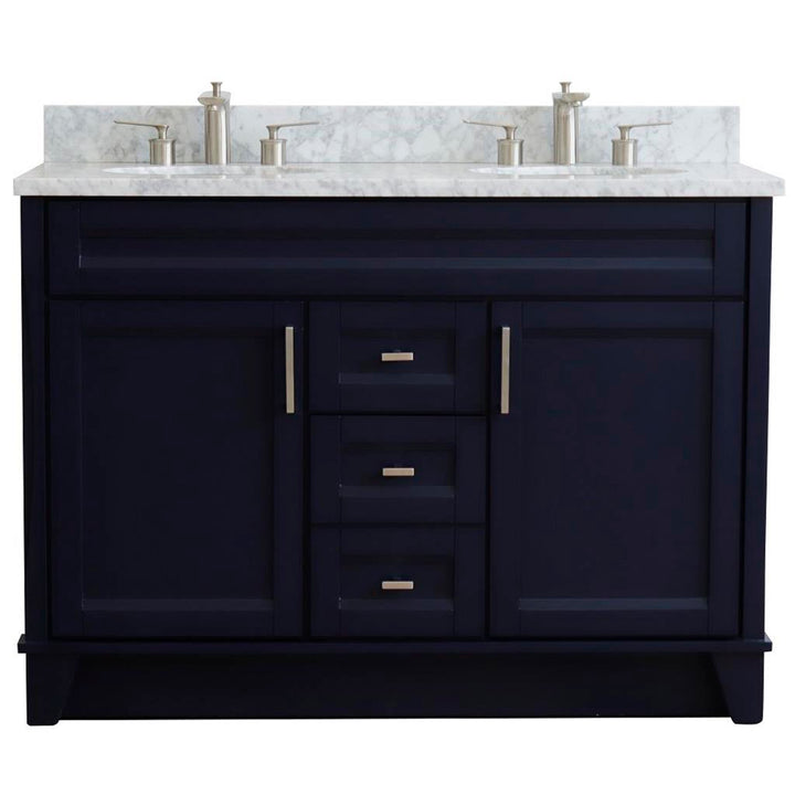 Bellaterra Terni 49" Double Vanity, Blue, White Carrara Marble Top/Oval Sink