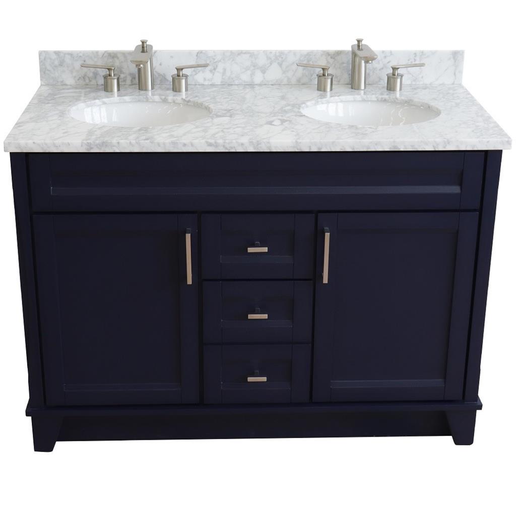 Bellaterra Terni 49" Double Vanity, Blue, White Carrara Marble Top/Oval Sink