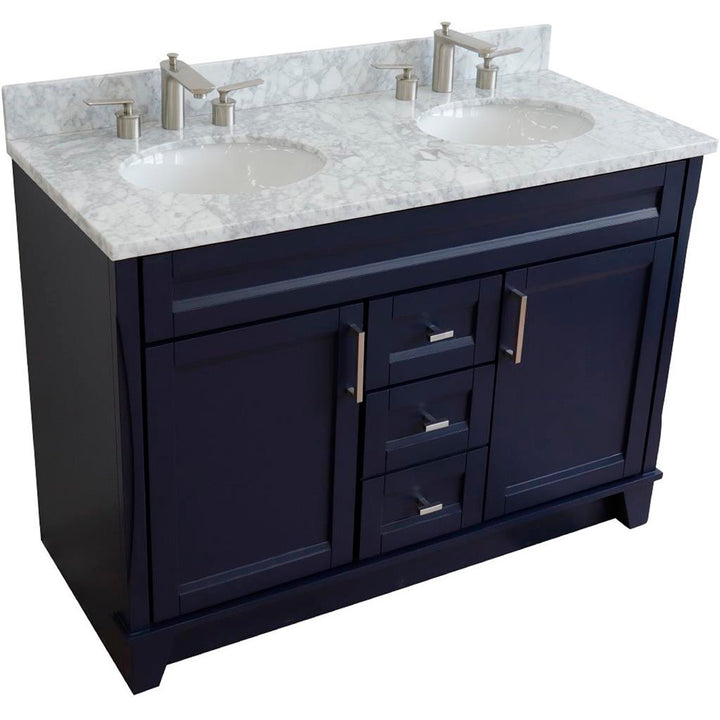 Bellaterra Terni 49" Double Vanity, Blue, White Carrara Marble Top/Oval Sink