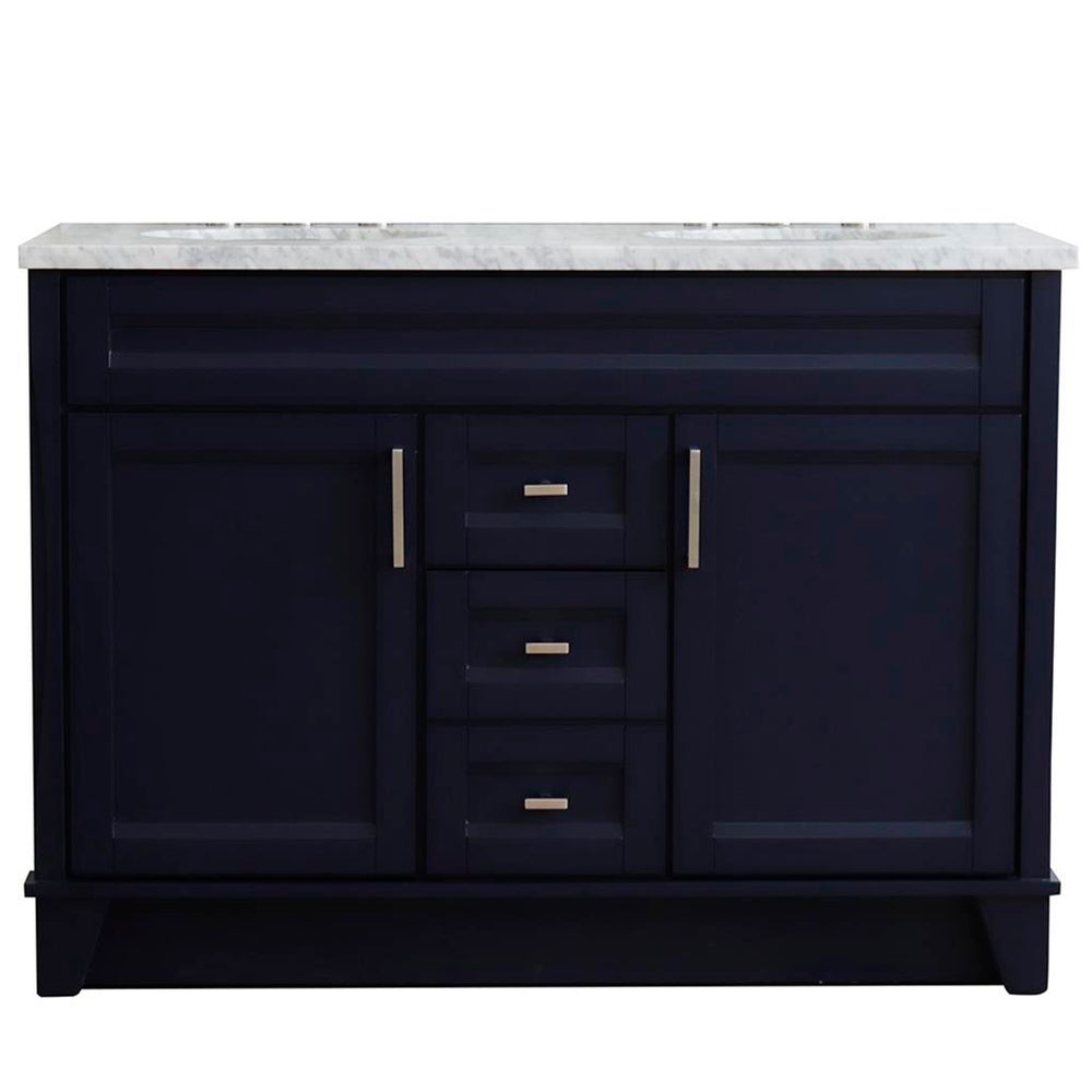 Bellaterra Terni 49" Double Vanity, Blue, White Carrara Marble Top/Oval Sink