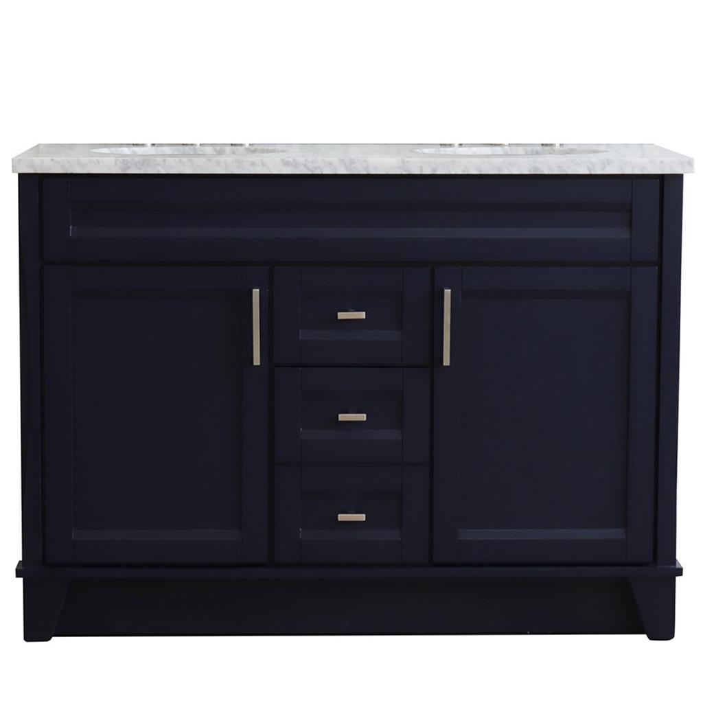 Bellaterra Terni 49" Double Vanity, Blue, White Carrara Marble Top/Oval Sink