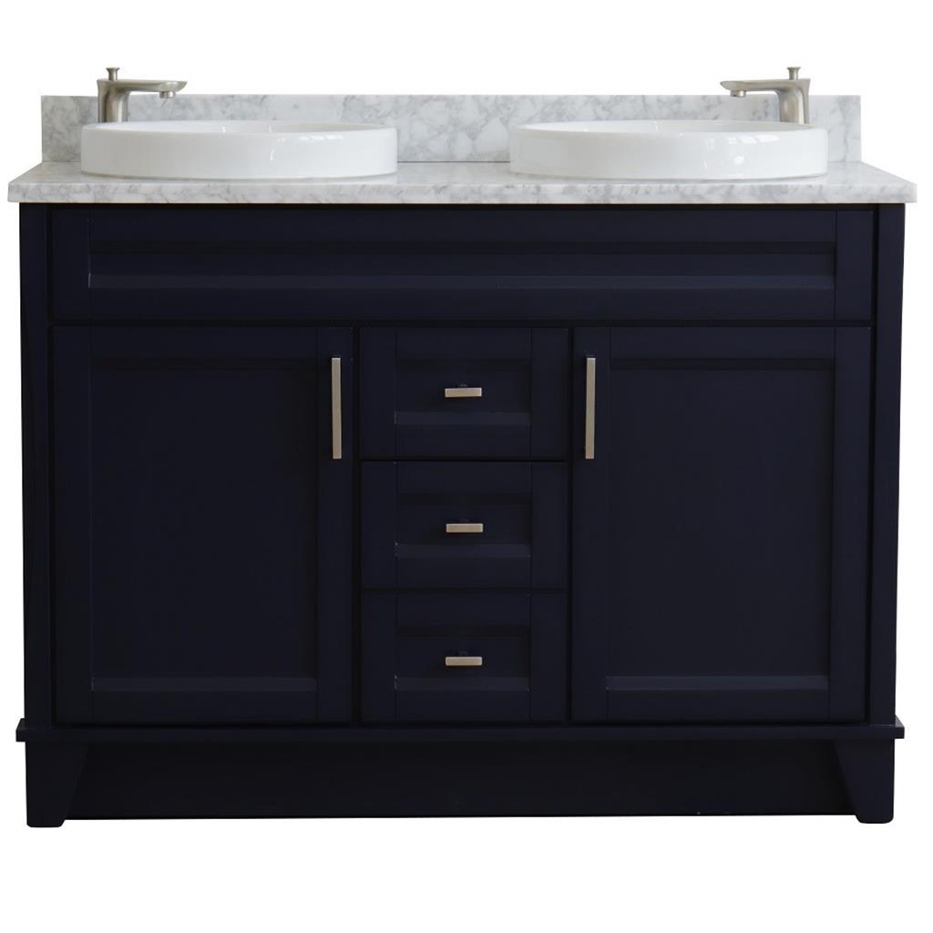 Bellaterra Terni 49" Double Vanity, Blue, White Carrara Marble Top/Round Sink