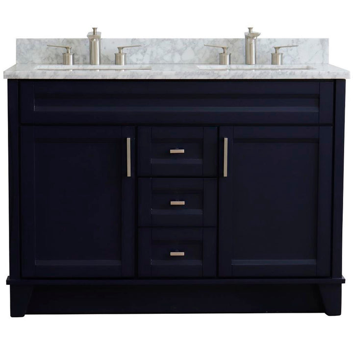 Bellaterra Terni 49" Double Vanity, Blue, White Carrara Marble Top/Rectangle Sink