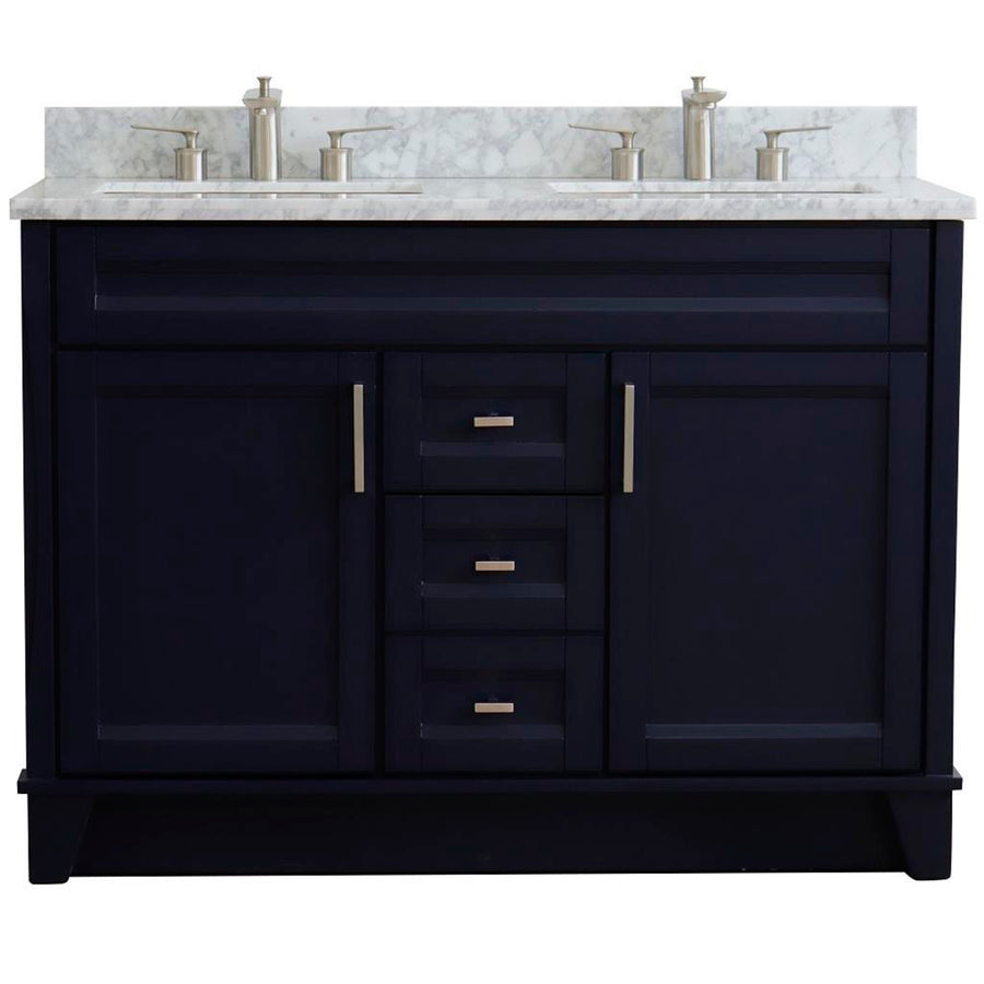 Bellaterra Terni 49" Double Vanity, Blue, White Carrara Marble Top/Rectangle Sink