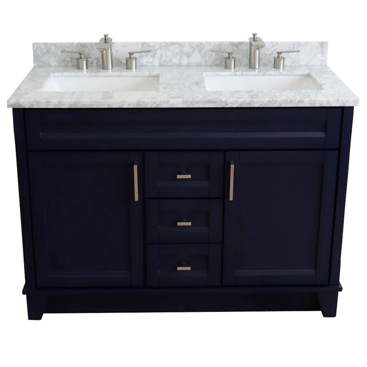 Bellaterra Terni 49" Double Vanity, Blue, White Carrara Marble Top/Rectangle Sink