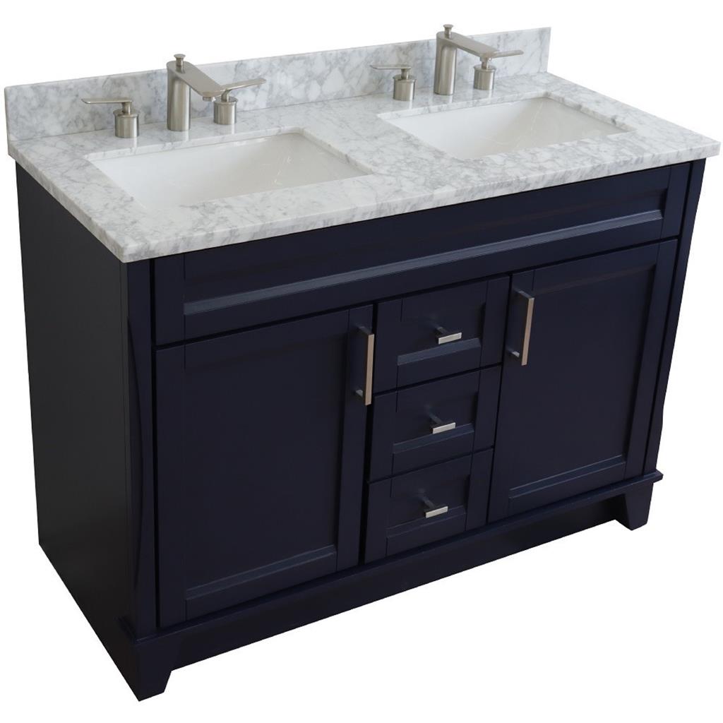 Bellaterra Terni 49" Double Vanity, Blue, White Carrara Marble Top/Rectangle Sink