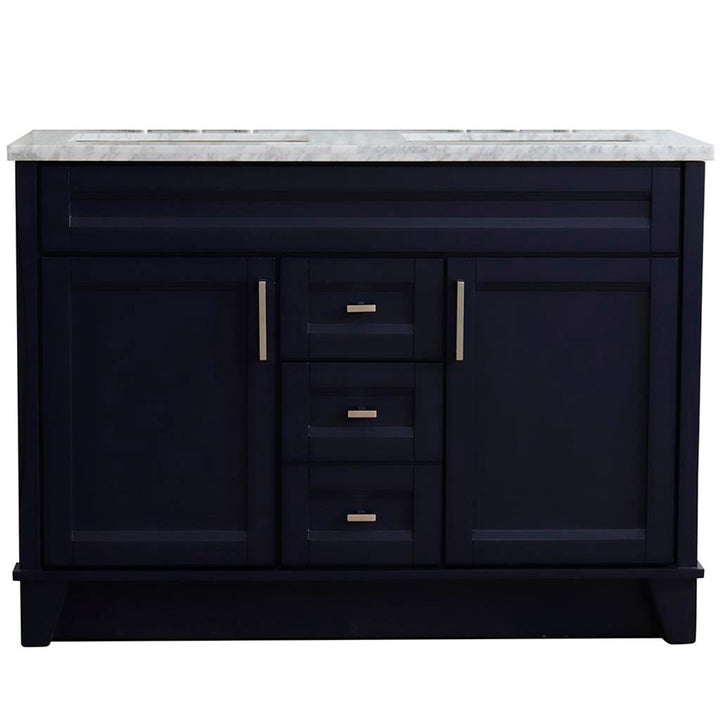 Bellaterra Terni 49" Double Vanity, Blue, White Carrara Marble Top/Rectangle Sink