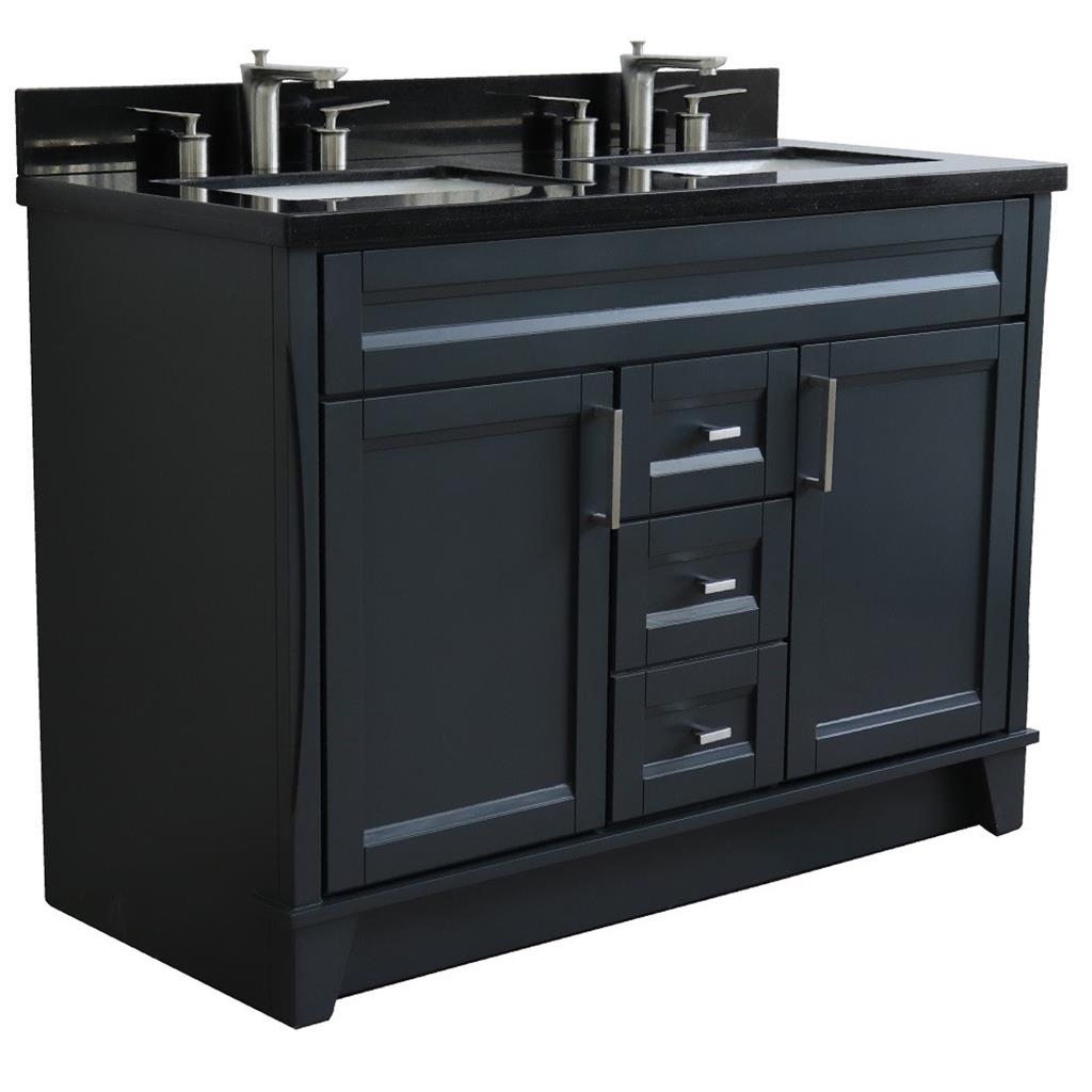 Bellaterra Terni 49" Double Vanity, Dark Gray, Black Galaxy Granite Top/Rectangle Sink