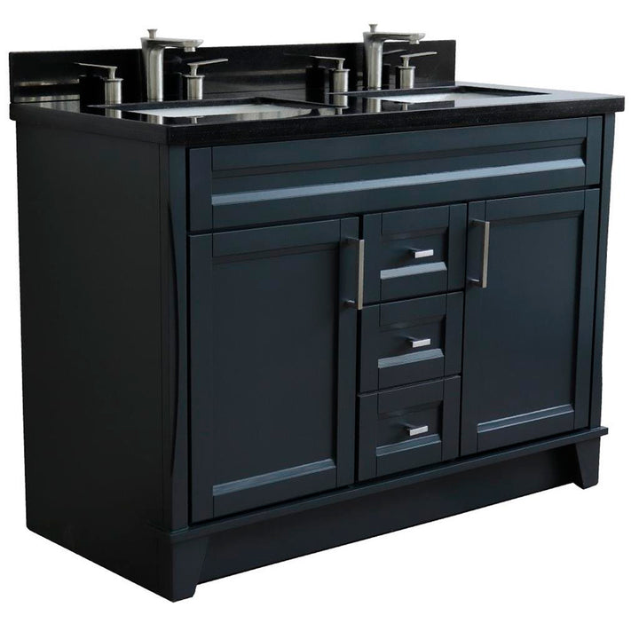 Bellaterra Terni 49" Double Vanity, Dark Gray, Black Galaxy Granite Top/Rectangle Sink