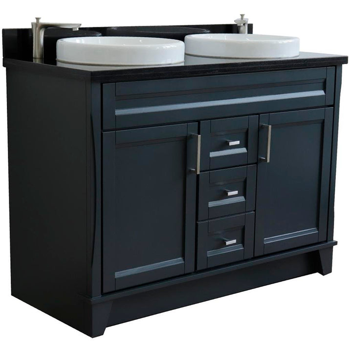 Bellaterra Terni 49" Double Vanity, Dark Gray, Black Galaxy Granite Top/Round Sink