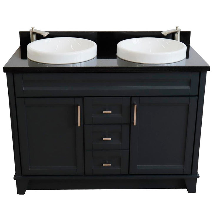 Bellaterra Terni 49" Double Vanity, Dark Gray, Black Galaxy Granite Top/Round Sink