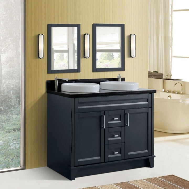 Bellaterra Terni 49" Double Vanity, Dark Gray, Black Galaxy Granite Top/Round Sink