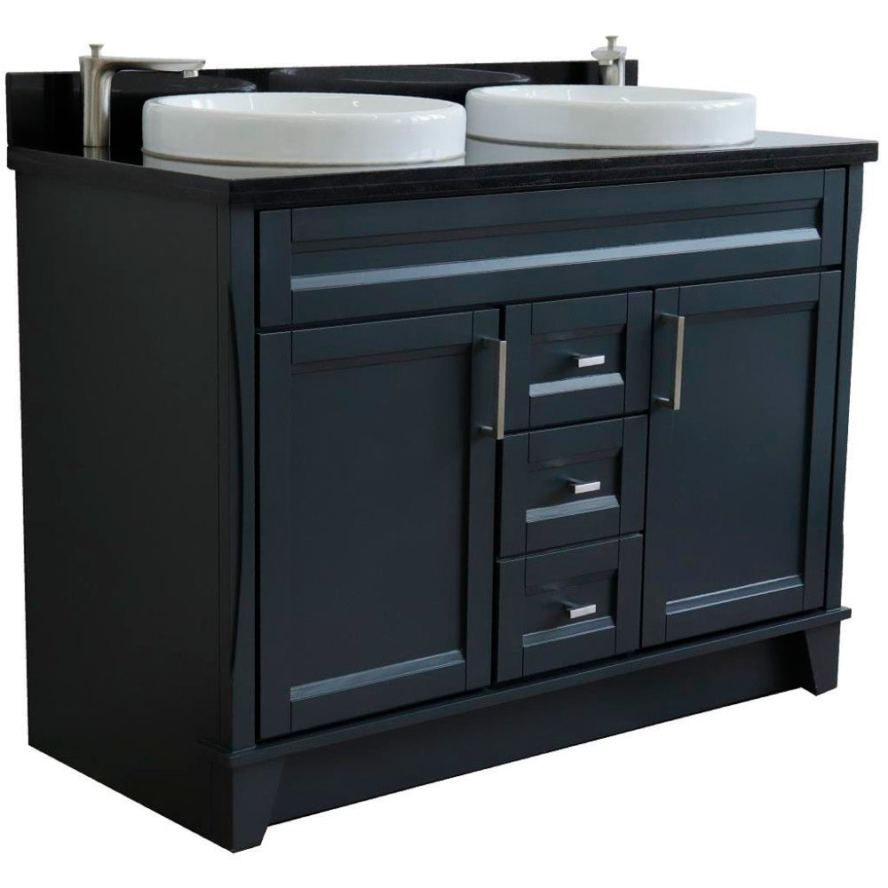 Bellaterra Home Terni 48" Dark Gray Double Vanity, Round Sink Black Galaxy Granite#top-options_black-galaxy-granite