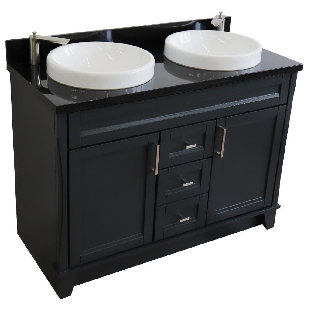 Bellaterra Terni 49" Double Vanity, Dark Gray, Black Galaxy Granite Top/Round Sink