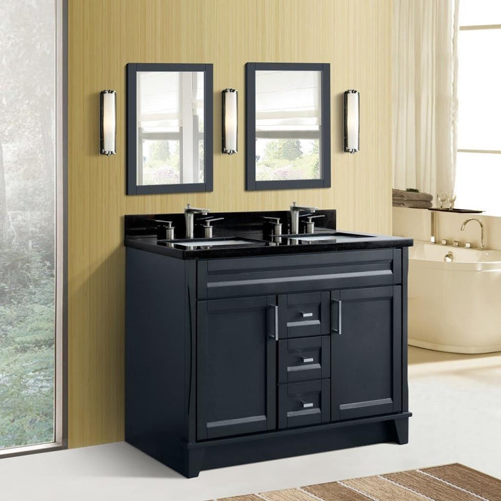 Bellaterra Terni 49" Double Vanity, Dark Gray, Black Galaxy Granite Top/Rectangle Sink