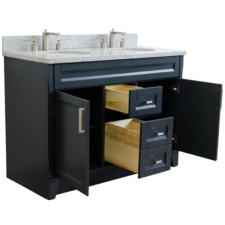 Bellaterra Terni 49" Double Vanity, Dark Gray, Gray Granite Top/Oval Sink