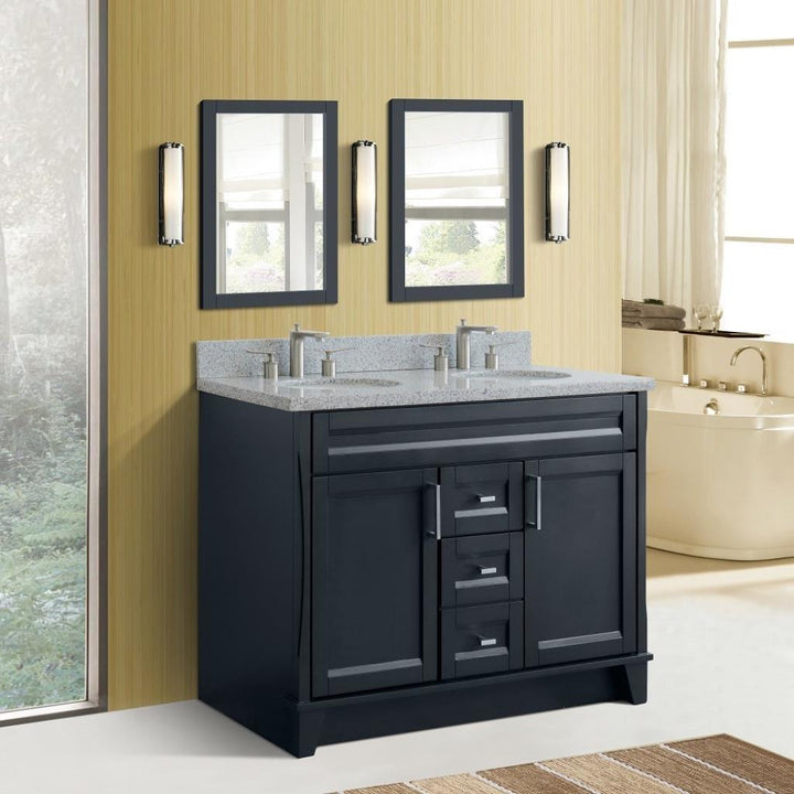 Bellaterra Terni 49" Double Vanity, Dark Gray, Gray Granite Top/Oval Sink