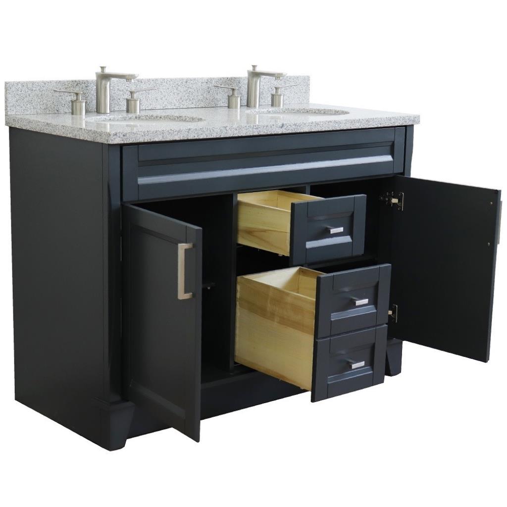 Bellaterra Terni 49" Double Vanity, Dark Gray, Gray Granite Top/Oval Sink